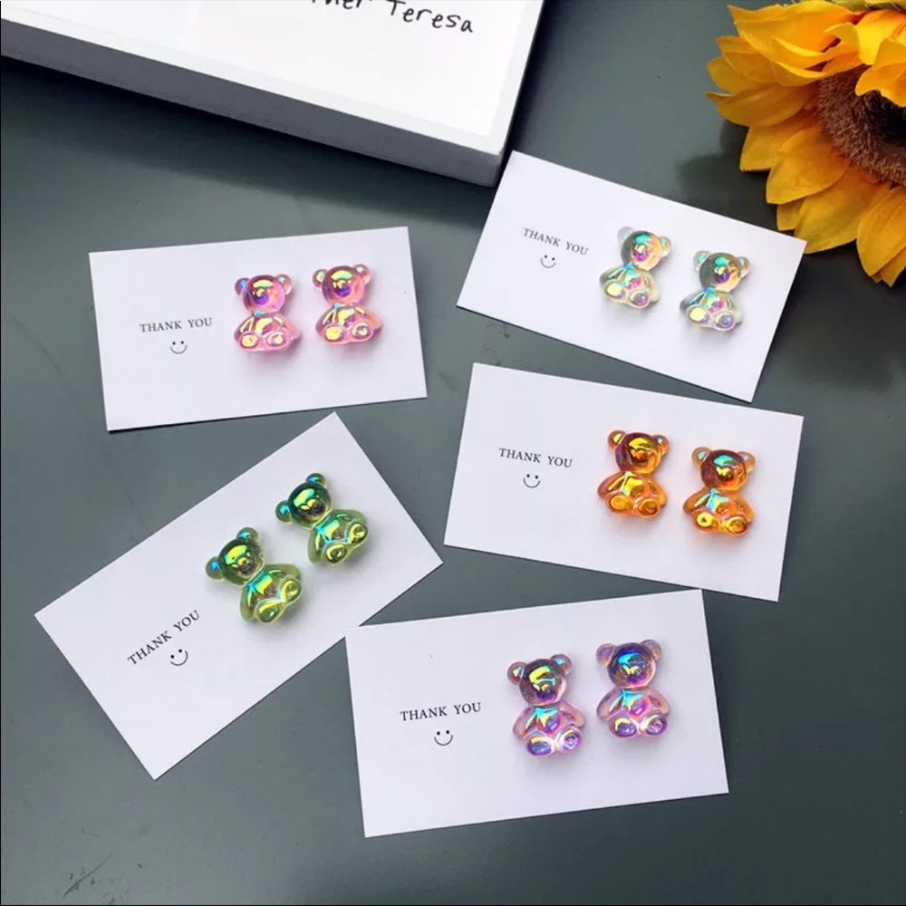 Metallic gummy bear resin stud earrings